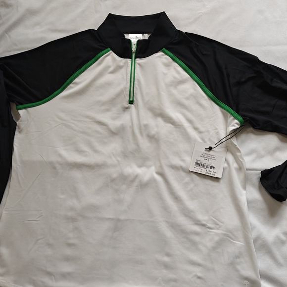 Belyn Key Tops - Belyn Key Black and White Long Sleeve Shirt with Green Trim